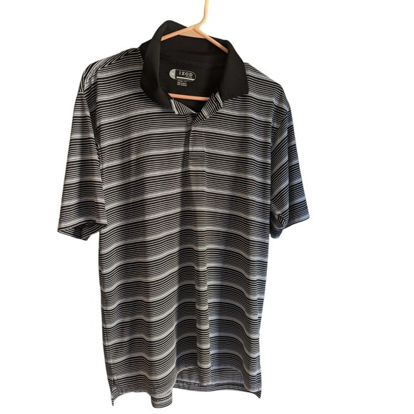 IZOD XFG Men's M Black & White Striped Short Sleeve Golf Polo - Picture 1 of 8